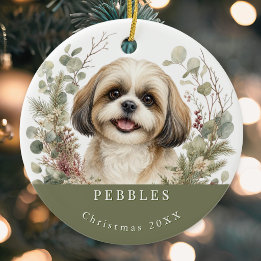 Shih Tzu Hund Guld Vit Akvarell Jul Julgransprydnad Keramik