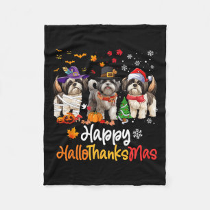 Shih Tzu Hund Halloween jul Lycklig HalloTack Fleecefilt