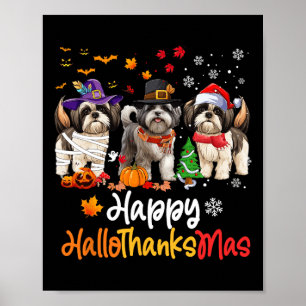 Shih Tzu Hund Halloween jul Lycklig HalloTack Poster
