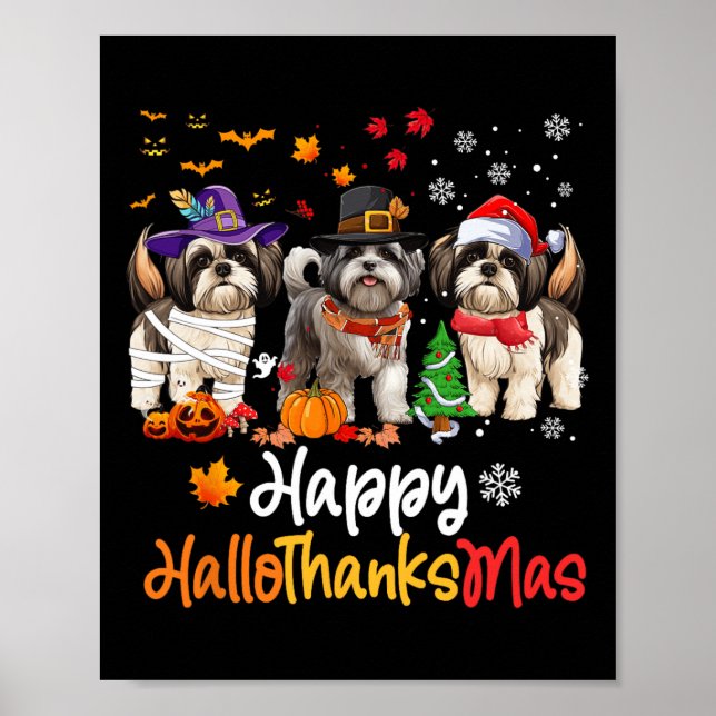 Shih Tzu Hund Halloween jul Lycklig HalloTack Poster (Framsidan)