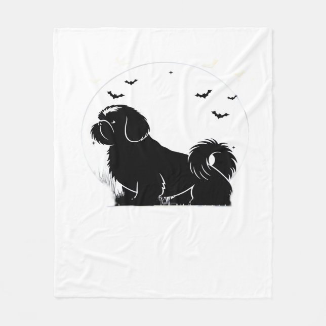 Shih Tzu Hund - Halloween Måne Silhouette Classic  Fleecefilt (Framsidan)