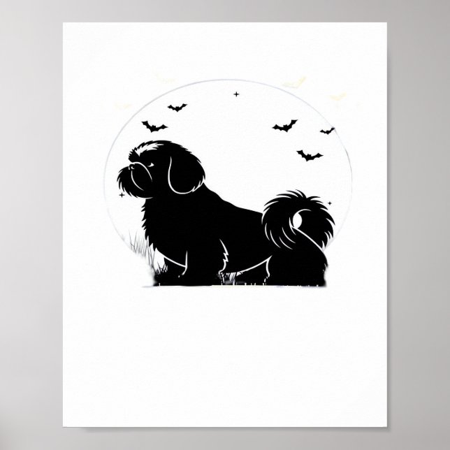 Shih Tzu Hund - Halloween Måne Silhouette Classic  Poster (Framsidan)