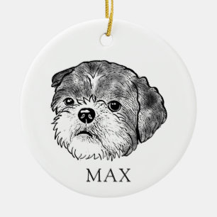 Shih Tzu Hund Hand Teckning Personlig Julgransprydnad Keramik