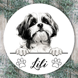 Shih Tzu Hund Hand Teckning Personlig Runt Klistermärke