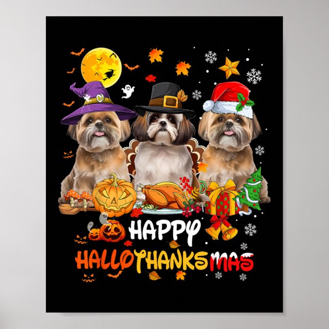 Shih Tzu Hund Happy halloween Thanksgiving Merry C Poster (Framsidan)