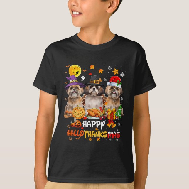 Shih Tzu Hund Happy halloween Thanksgiving Merry C T Shirt (Framsida)