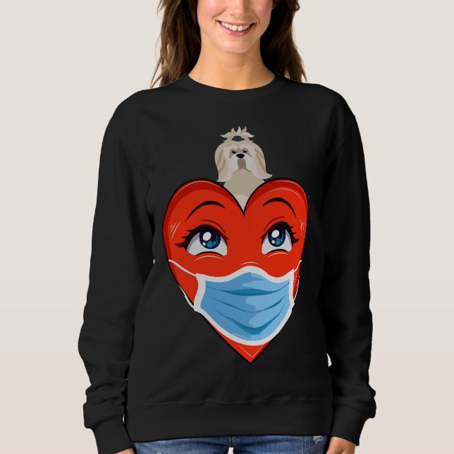 Shih Tzu Hund Hjärtat i maskens Valentines day Kvi T Shirt (Framsida)