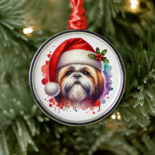 Shih Tzu Hund i jultomten Julgransprydnad Metall