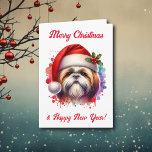 Shih Tzu Hund i jultomten Kort<br><div class="desc">Om du vill ha ett sött julkort,  så kör du här! Cute Vattencolor stil ai art Shih Tzu i Santa Hat.</div>