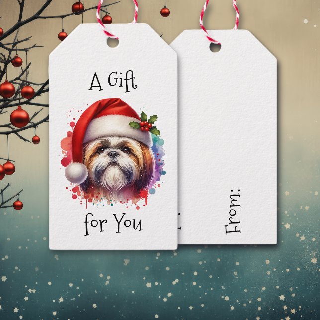 Shih Tzu Hund i jultomten Presentetikett (Skapare uppladdad)