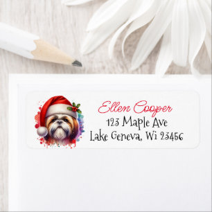 Shih Tzu Hund i jultomten Returadress Etikett