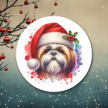 Shih Tzu Hund i jultomten Runt Klistermärke<br><div class="desc">Om du vill ha en söt juldekalk,  så kör du här! Cute Vattencolor stil ai art Shih Tzu i Santa Hat.</div>
