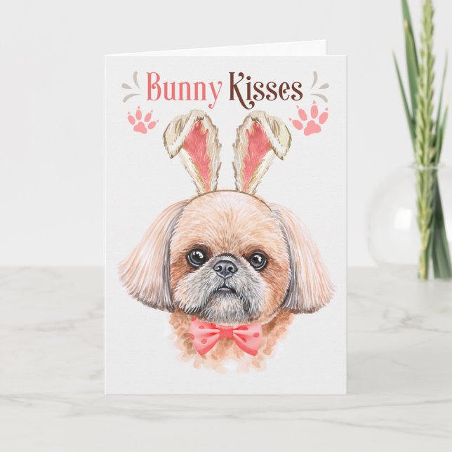 Shih Tzu-hund i kaninöron för påsk Helgkort (Framsida)