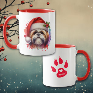 Shih Tzu Hund i Santa Hatt Jul Personlig Mugg