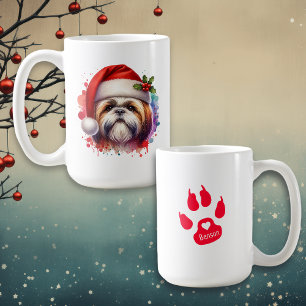 Shih Tzu Hund i Santahattt Jul Personlig Kaffemugg