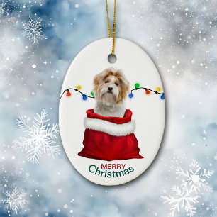 Shih Tzu Hund in Helgdag Gift Bag Julgransprydnad Keramik