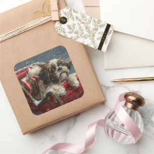 Shih Tzu Hund Jul Festiv Fyrkantigt Klistermärke