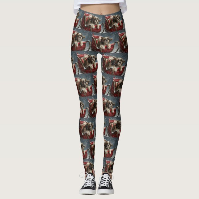 Shih Tzu Hund Jul Festiv Leggings (Framsida)