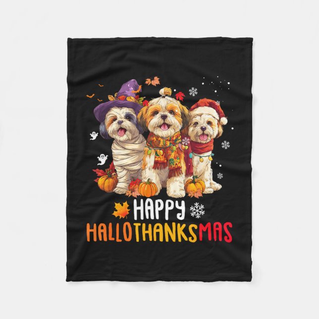 Shih tzu hund jul glad hallothankmas fleecefilt (Framsidan)
