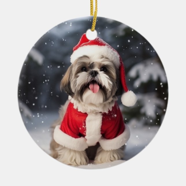 Shih Tzu Hund jul Keepsaké Julgransprydnad Keramik (Framsidan)
