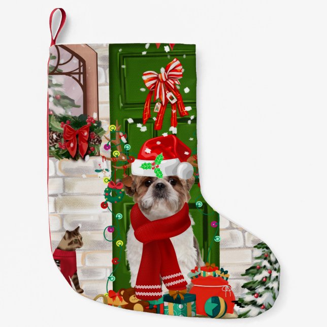 Shih Tzu Hund jul Liten Julstrumpa (Framsidan)