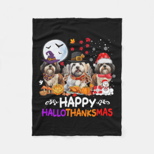 Shih Tzu Hund jul Lycklig Hallothankmas Thanksg Fleecefilt