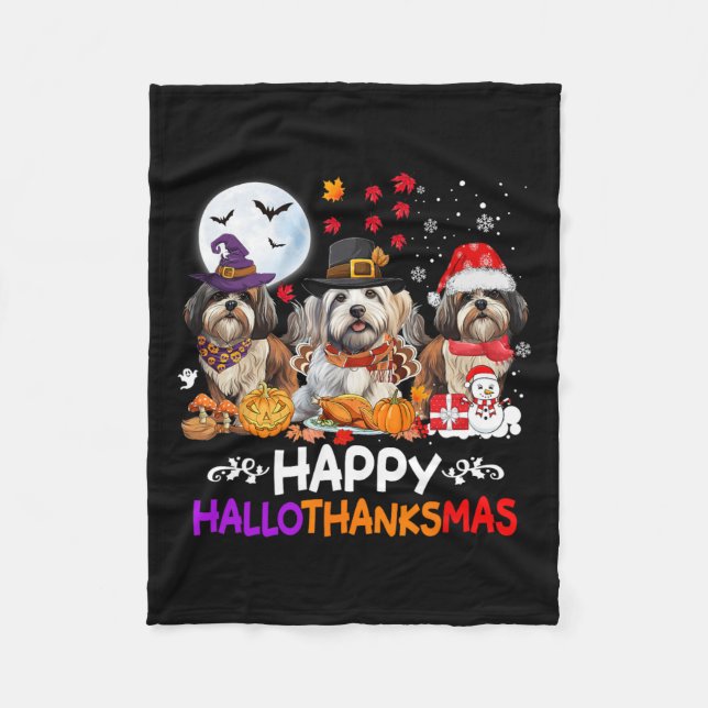 Shih Tzu Hund jul Lycklig Hallothankmas Thanksg Fleecefilt (Framsidan)