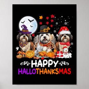 Shih Tzu Hund jul Lycklig Hallothankmas Thanksg Poster