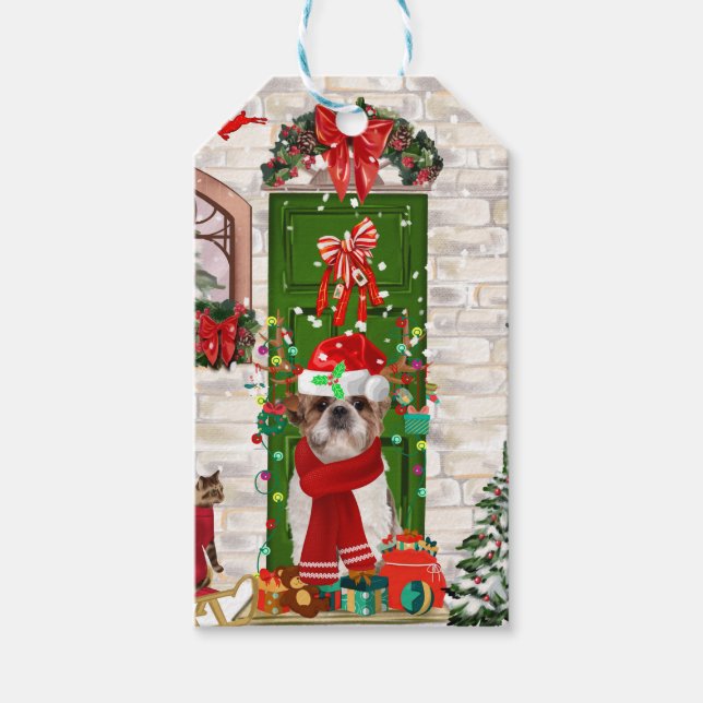 Shih Tzu Hund jul Presentetikett (Framsidan)