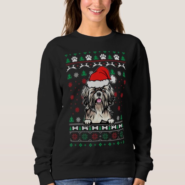 Shih Tzu Hund jul Ugly jul Sweater T Shirt (Framsida)