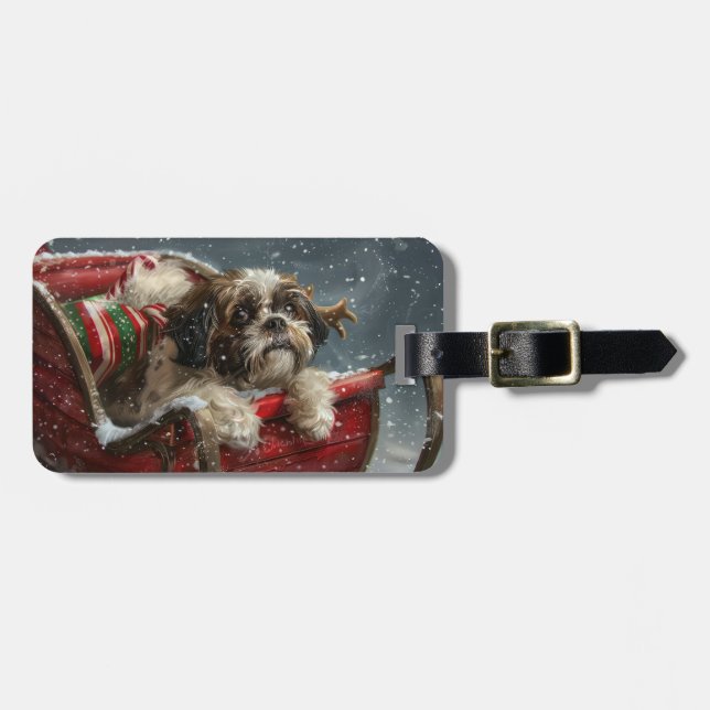Shih Tzu Hund julafton Bagagebricka (Horisontell Framsida)