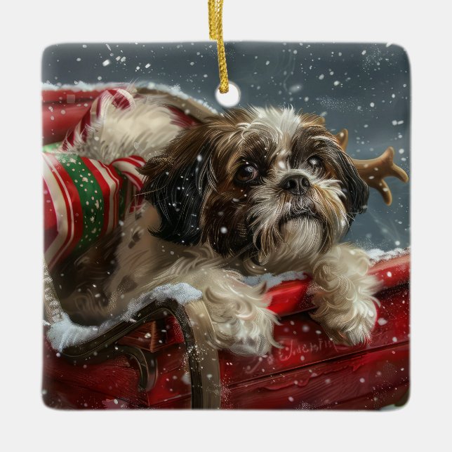 Shih Tzu Hund julafton Julgransprydnad Keramik (Framsida)
