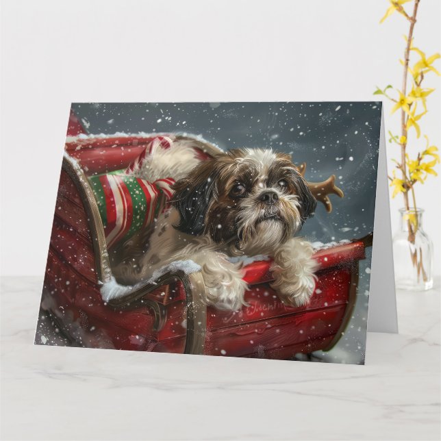 Shih Tzu Hund julafton Kort (Gul blomma)