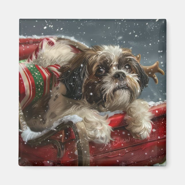 Shih Tzu Hund julafton Magnet (Framsidan)