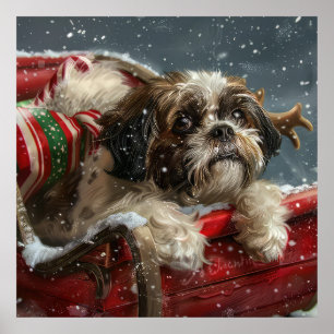 Shih Tzu Hund julafton Poster