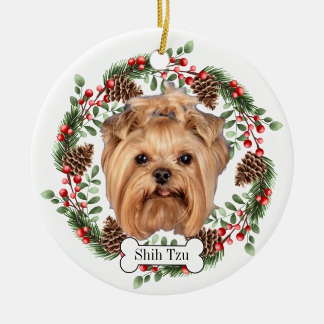Shih Tzu hund Julgransprydnad Keramik (Framsidan)