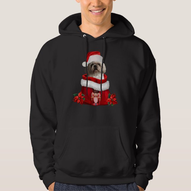 Shih Tzu Hund Jultomten Poinsetta Nutcracker Bag Hoodie (Framsida)