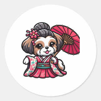 Shih Tzu Hund Kimono Runt Klistermärke