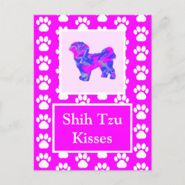Shih Tzu Hund Kisses Silhouette i Cute Rosa & Blue Vykort