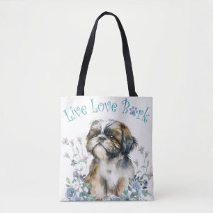 Shih Tzu Hund Mamma Blommig Tygkasse
