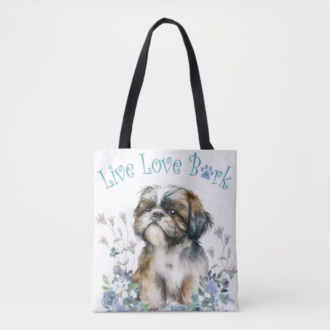 Shih Tzu Hund Mamma Blommig Tygkasse (Framsida)