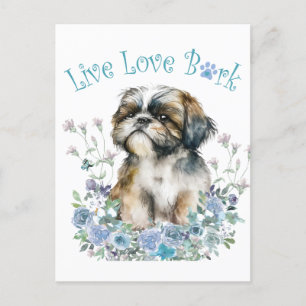 Shih Tzu Hund Mamma Blommig Vykort