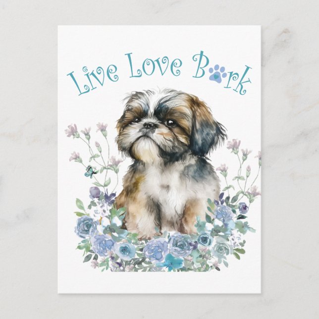 Shih Tzu Hund Mamma Blommig Vykort (Framsida)