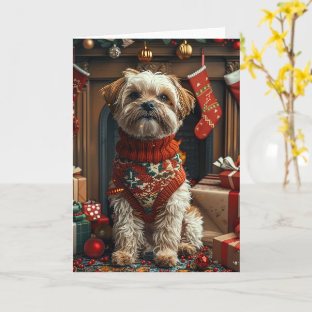 Shih Tzu Hund med julklappar Kort (Gul blomma)