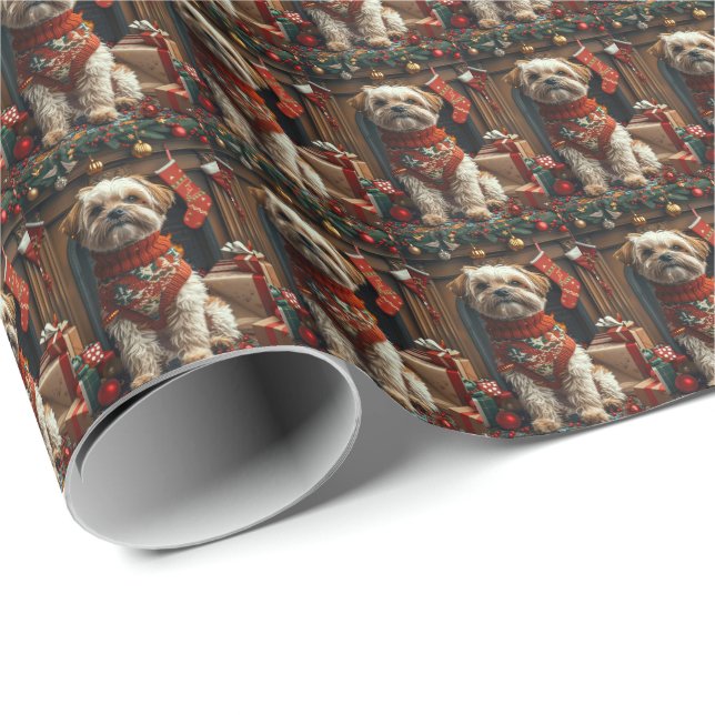Shih Tzu Hund Med Julpresenter Öppen Spis Presentpapper (Rullad Hörn)