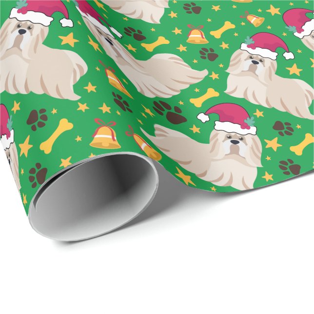 Shih Tzu Hund med jultomten jul Presentpapper (Rullad Hörn)