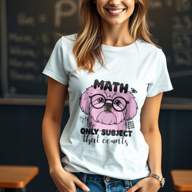 Shih tzu hund med Math Teacher Say T Shirt (Skapare uppladdad)