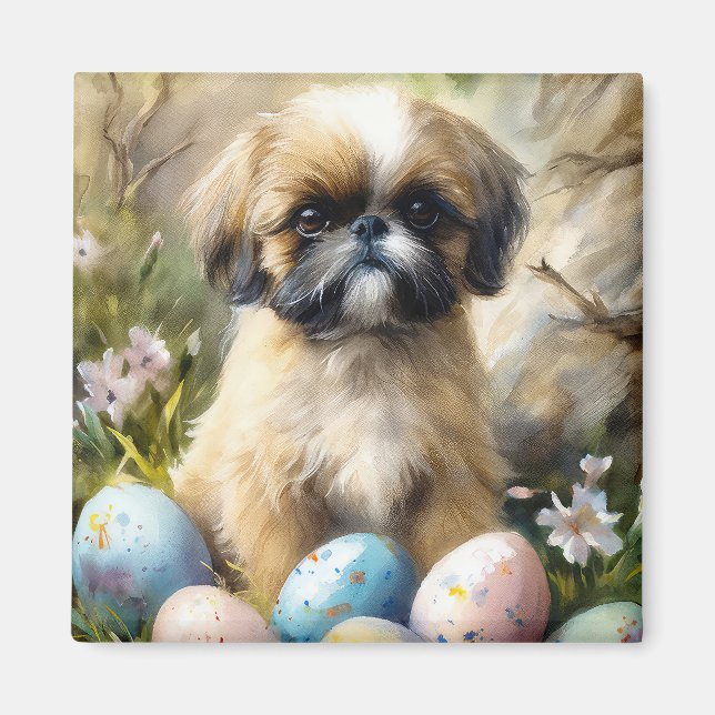 Shih Tzu-Hund med Påskägg Helgdag Magnet (Framsidan)