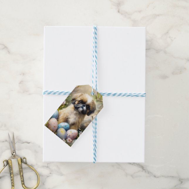 Shih Tzu Hund med påskägg Semester Presentetikett (Med Snöre)