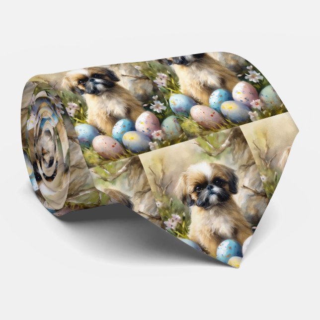 Shih Tzu Hund med Påskägg Semester Slips (Rullad)